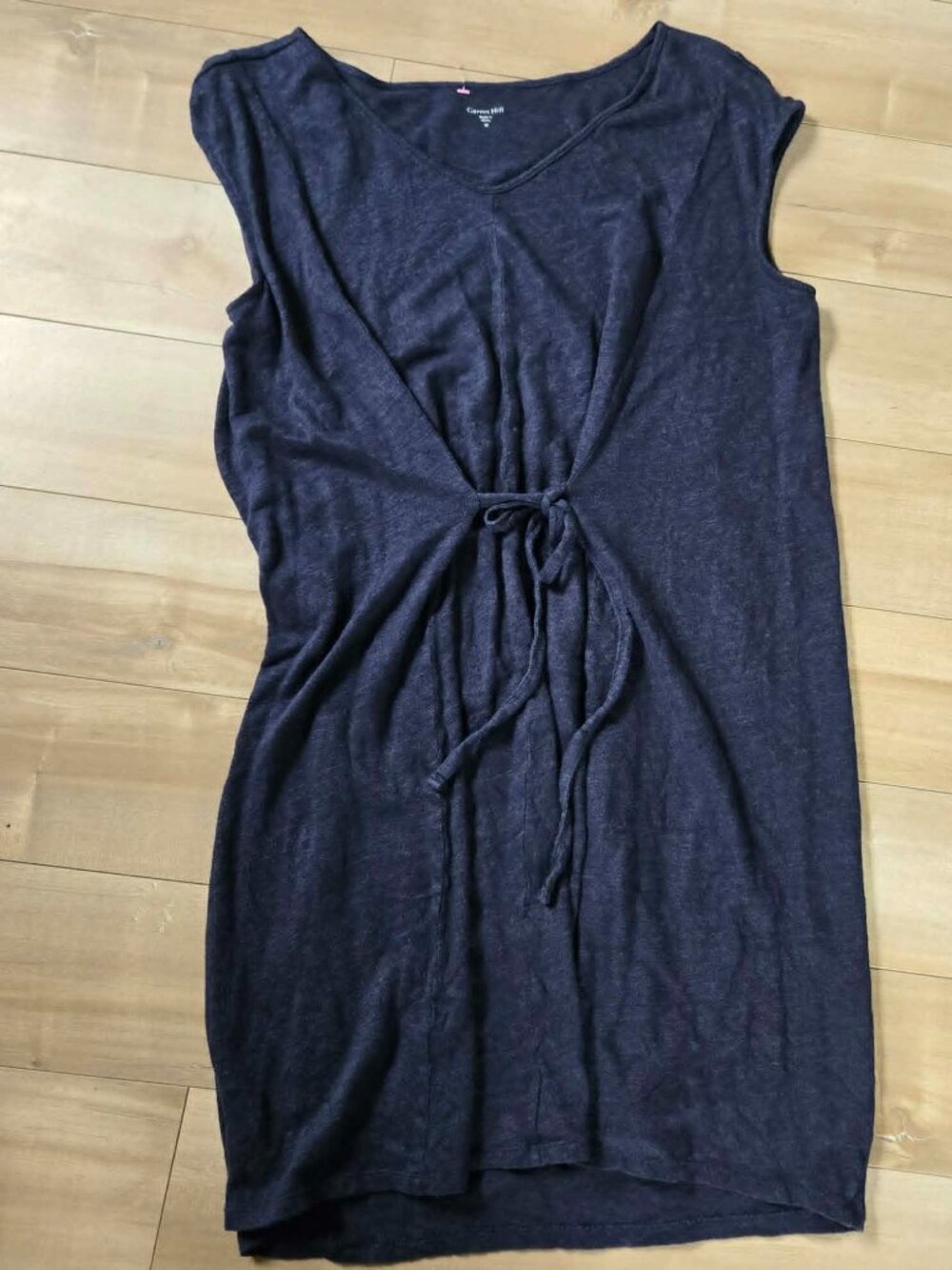 Garnet Hill 100% Organic Linen Tie-Front Dress - Navy Blue - Medium